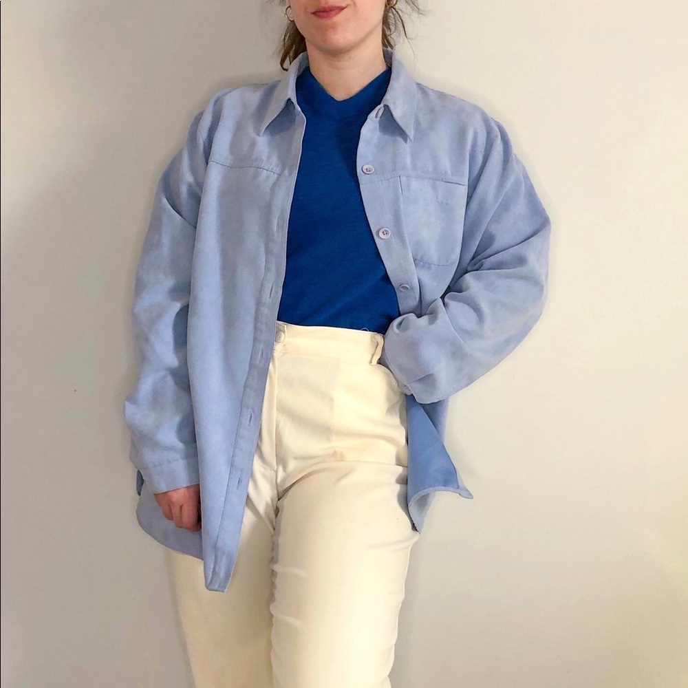 Vintage pastel blue faux suede shirt jacket